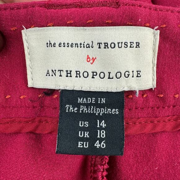 Anthropologie Dark Pink Raspberry The Essential Slim Flare Trousers Pant Size 14 - Picture 10 of 15